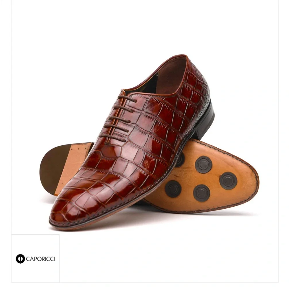 CAPORICCI 2543 Gold Brown Real Alligator Shoes - Picture 2 of 8